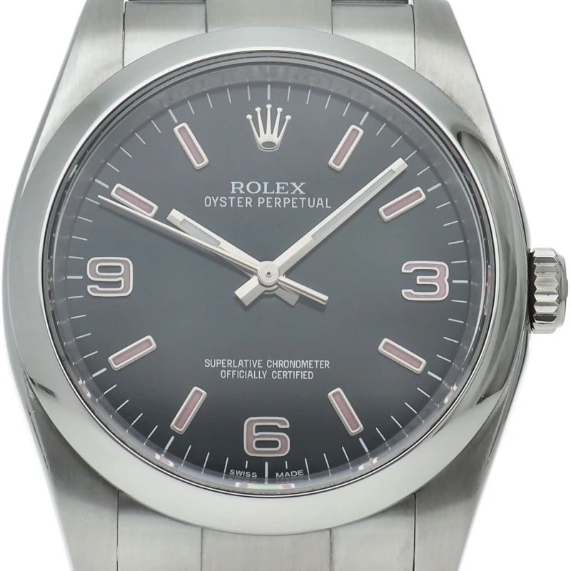 ROLEX OYSTER PERPETUAL 36 WATCH STAINLESS STEEL WATCH: ROLEx Oyster Perpetual 36 Watch Stainless Steel Watch Brand: ROLEx Type/Style: Wristwatch Material: Band Material Stainless steel, Case Material Stainless steel Color: Dial Color Black / pink Size: Ca