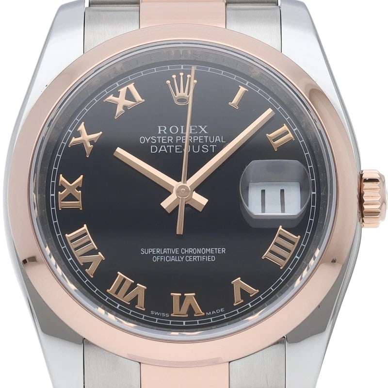 ROLEX DATEJUST 36 OYSTER K18PG/STAINLESS STEEL WATCH: ROLEx Datejust 36 Oyster K18PG/Stainless Steel Watch Brand: ROLEx Type/Style: Wristwatch Material: Band Material Gold / steel, Case Material Gold / steel Color: Dial Color black Size: Case Diameter(H)