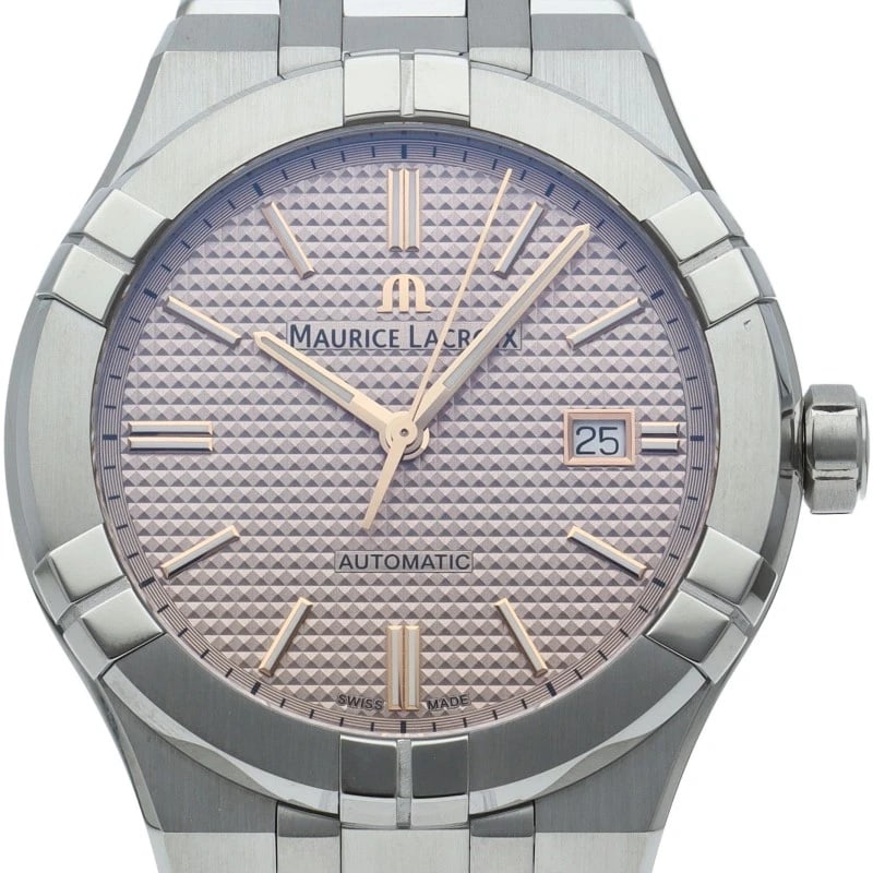 MAURICE LACROIX ICON AUTOMATIC STAINLESS STEEL WATCH: MAURICE LACROIx Icon Automatic Stainless Steel Watch Brand: MAURICE LACROIx Type/Style: Wristwatch Material: Band Material Stainless steel, Case Material Stainless steel Color: Dial Color pink Size: C