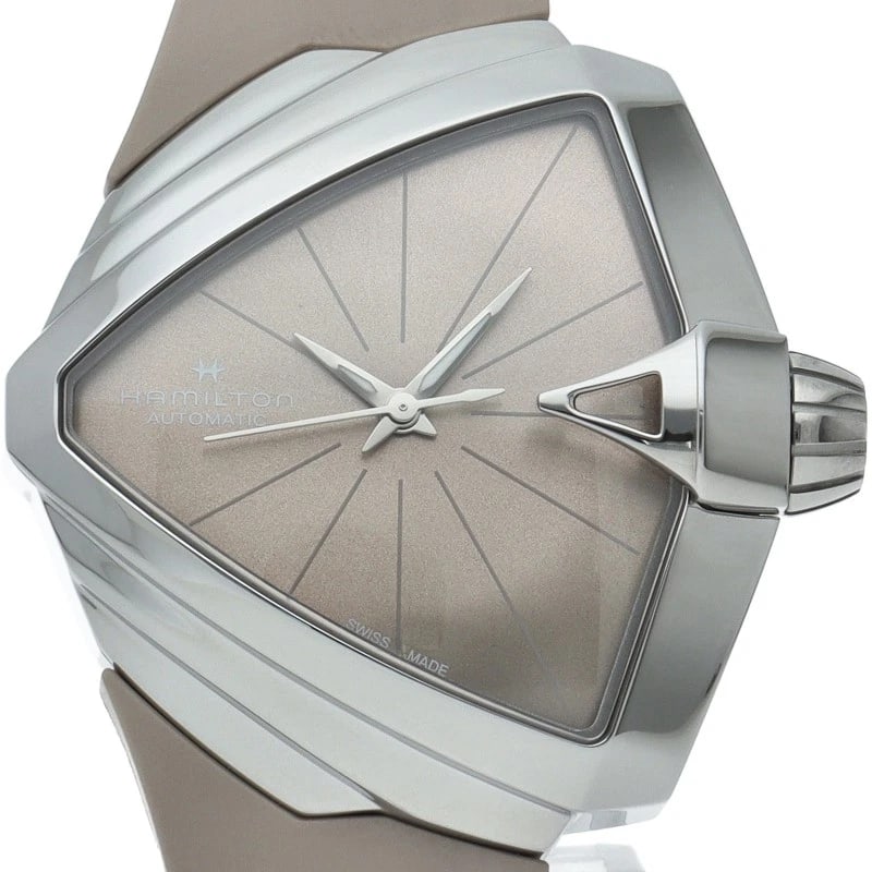 HAMILTON VENTURA WOMEN'S AUTOMATIC WATCH STAINLESS STEEL WATCH: HAMILTON Ventura Women's Automatic Watch Stainless Steel Watch Brand: HAMILTON Type/Style: Wristwatch Material: Band Material rubber, Case Material Stainless steel Color: Dial Color beige Size: Case