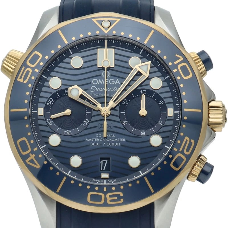 OMEGA SEAMASTER DIVER CO-AXIAL CHRONOGRAPH WATCH: OMEGA Seamaster Diver Co-Axial Chronograph Watch Brand: OMEGA Type/Style: Wristwatch Material: Band Material rubber, Case Material Gold / steel Color: Dial Color blue Size: Case Diameter(H):About 1.7