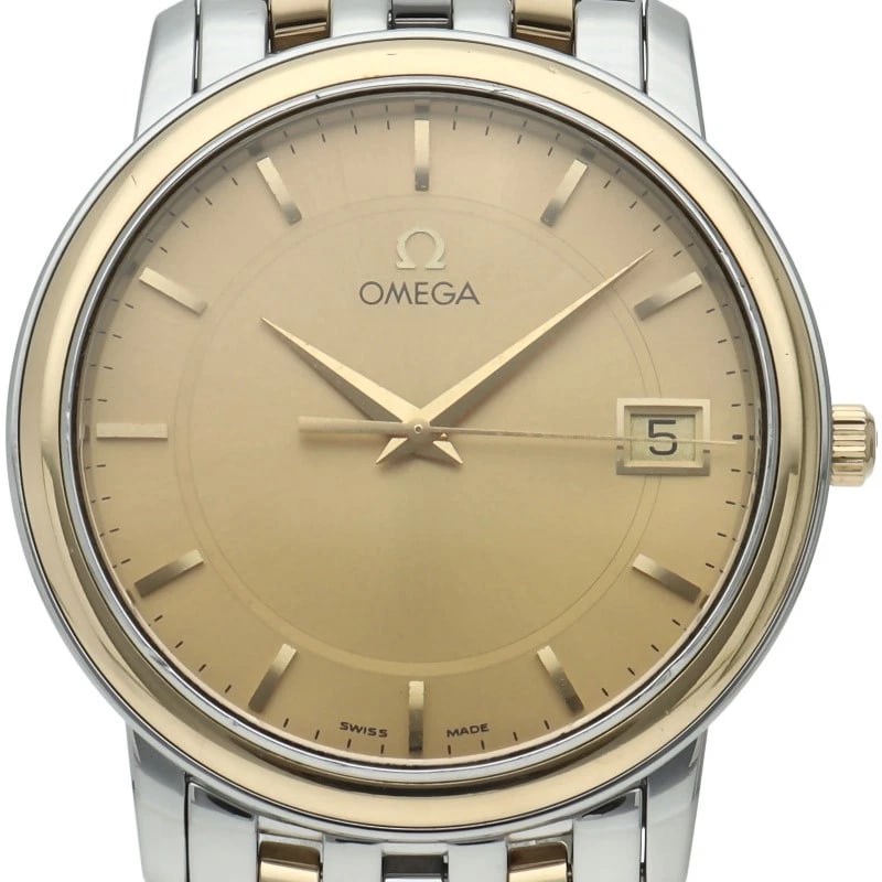 OMEGA DE VILLE PRESTIGE QUARTZ K18YG/STAINLESS STEEL WATCH: OMEGA De Ville Prestige Quartz K18YG/Stainless Steel Watch Brand: OMEGA Type/Style: Wristwatch Material: Band Material Gold / steel, Case Material Gold / steel Color: Dial Color Champagne color Size: