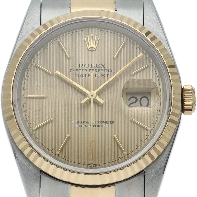 ROLEX DATEJUST TAPESTRY DIAL K18YG/STAINLESS STEEL WATCH: ROLEx Datejust Tapestry Dial K18YG/Stainless Steel Watch Brand: ROLEx Type/Style: Wristwatch Material: Band Material Gold / steel, Case Material Gold / steel Color: Dial Color Champagne color Size: