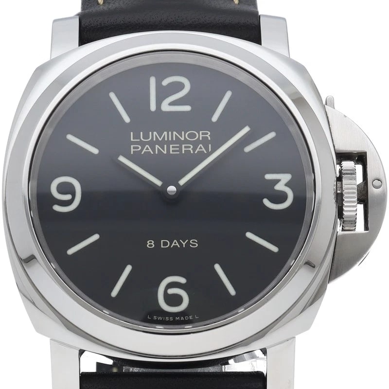 PANERAI LUMINOR BASE ACCIAIO STAINLESS STEEL / LEATHER WATCH: PANERAI Luminor Base Acciaio Stainless Steel / Leather Watch Brand: PANERAI Type/Style: Wristwatch Material: Band Material leather, Case Material Stainless steel Color: Dial Color black Size: Case