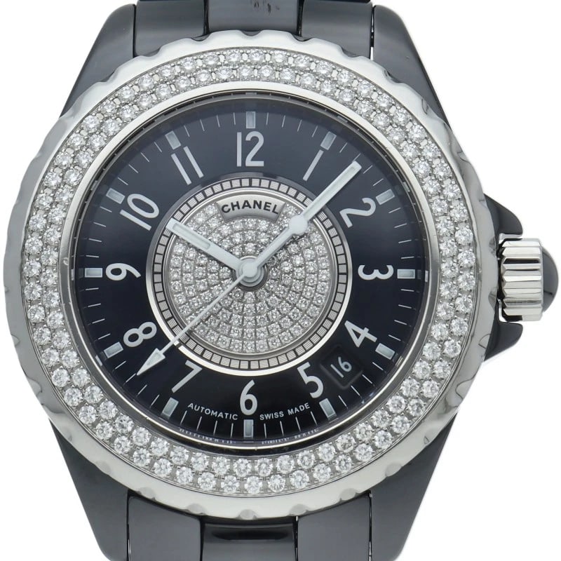 CHANEL J12 WATCH =AUTOMATIC DIAMOND BEZEL DIAMOND DIAL OVERHAULED WATCH: CHANEL J12 Watch =Automatic Diamond Bezel Diamond Dial Overhauled Watch Brand: CHANEL Type/Style: Wristwatch Material: Band Material ceramic, Case Material ceramic Color: Dial Color black Size: Case D
