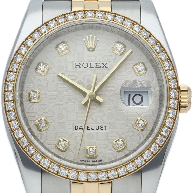 ROLEX DATEJUST 36 DIAMOND BEZEL DIAMONDS COMPUTER DIAL WATCH: ROLEx Datejust 36 , Diamond Bezel, Diamonds, Computer Dial Watch Brand: ROLEx Type/Style: Wristwatch Material: Band Material Gold / steel, Case Material Gold / steel Color: Dial Color Silver Size: Cas