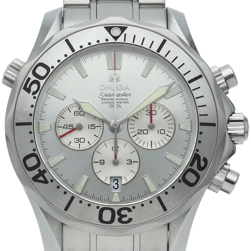 OMEGA SEAMASTER CHRONOGRAPH STAINLESS STEEL WATCH: OMEGA Seamaster Chronograph Stainless Steel Watch Brand: OMEGA Type/Style: Wristwatch Material: Band Material Stainless steel, Case Material Stainless steel Color: Dial Color Silver Size: Case Diamete