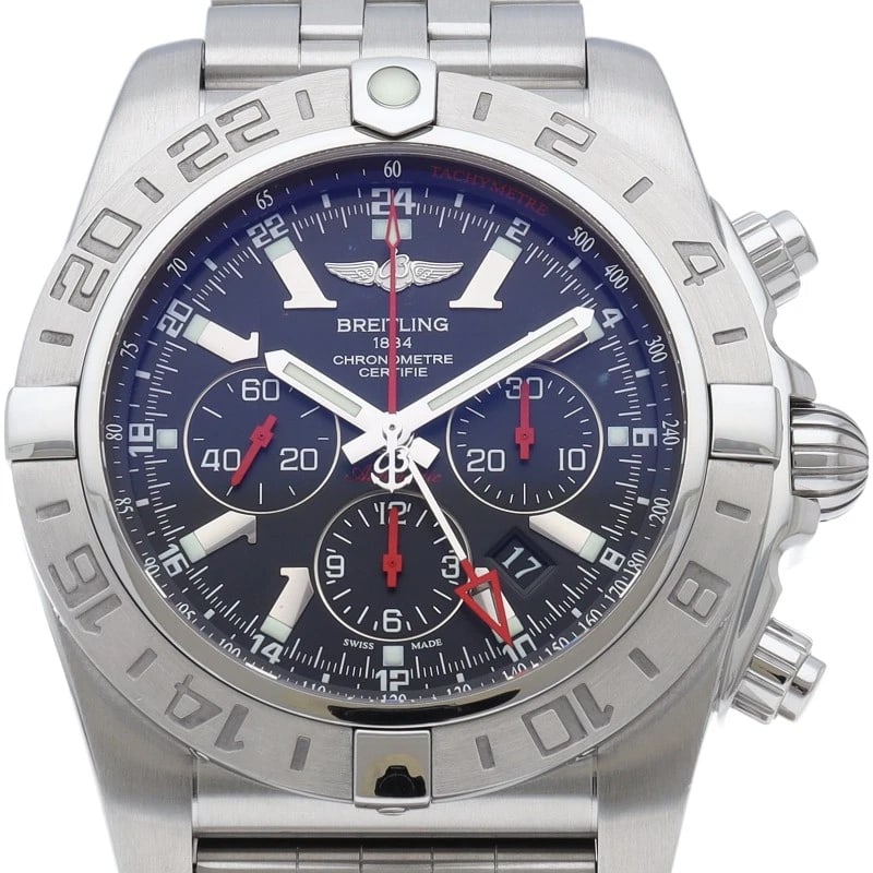 BREITLING CHRONOMAT GMT WATCH: BREITLING Chronomat GMT Watch Brand: BREITLING Type/Style: Wristwatch Material: Band Material Stainless steel, Case Material Stainless steel Color: Dial Color black Size: Case Diameter(H):About 1.9 in