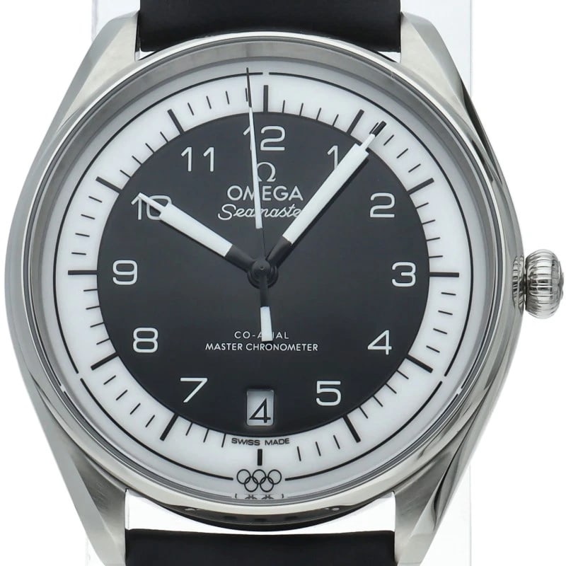 OMEGA SEAMASTER OLYMPIC OFFICIAL TIMEKEEPER WATCH: OMEGA Seamaster Olympic Official Timekeeper Watch Brand: OMEGA Type/Style: Wristwatch Material: Band Material leather, Case Material Stainless steel Color: Dial Color black Size: Case Diameter(H):Abou