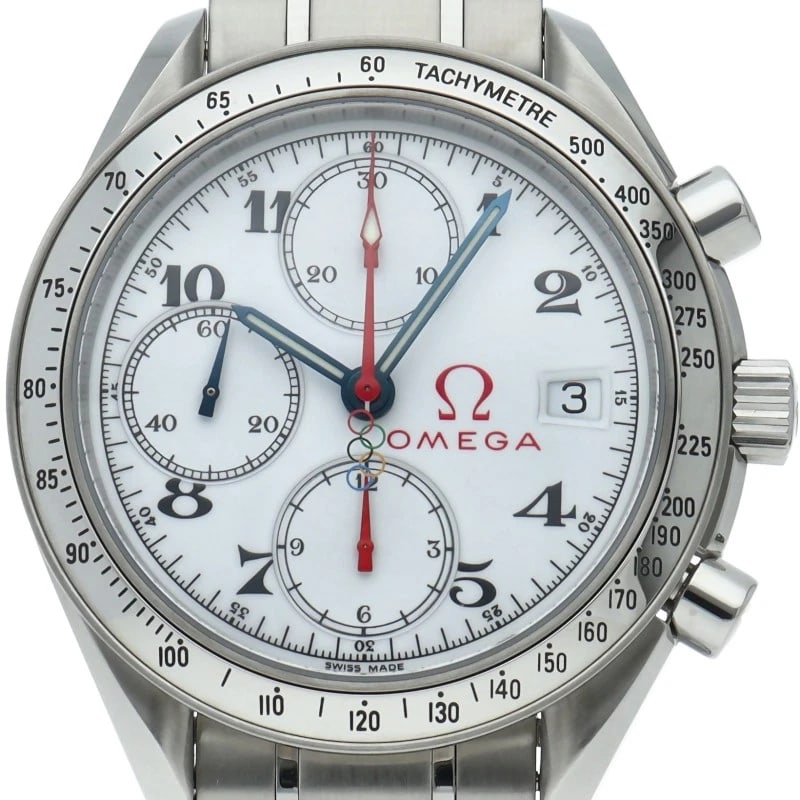 OMEGA SPEEDMASTER DATE CHRONOGRAPH OLYMPIC COLLECTION WATCH: OMEGA Speedmaster Date Chronograph Olympic Collection Watch Brand: OMEGA Type/Style: Wristwatch Material: Band Material Stainless steel, Case Material Stainless steel Color: Dial Color white Size: Cas