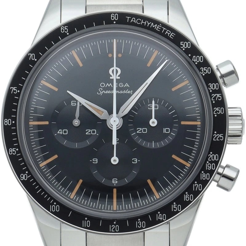 OMEGA SPEEDMASTER FIRST OMEGA INSPACE WATCH: OMEGA Speedmaster First Omega Inspace Watch Brand: OMEGA Type/Style: Wristwatch Material: Band Material Stainless steel, Case Material Stainless steel Color: Dial Color black Size: Case Diameter(H):Ab
