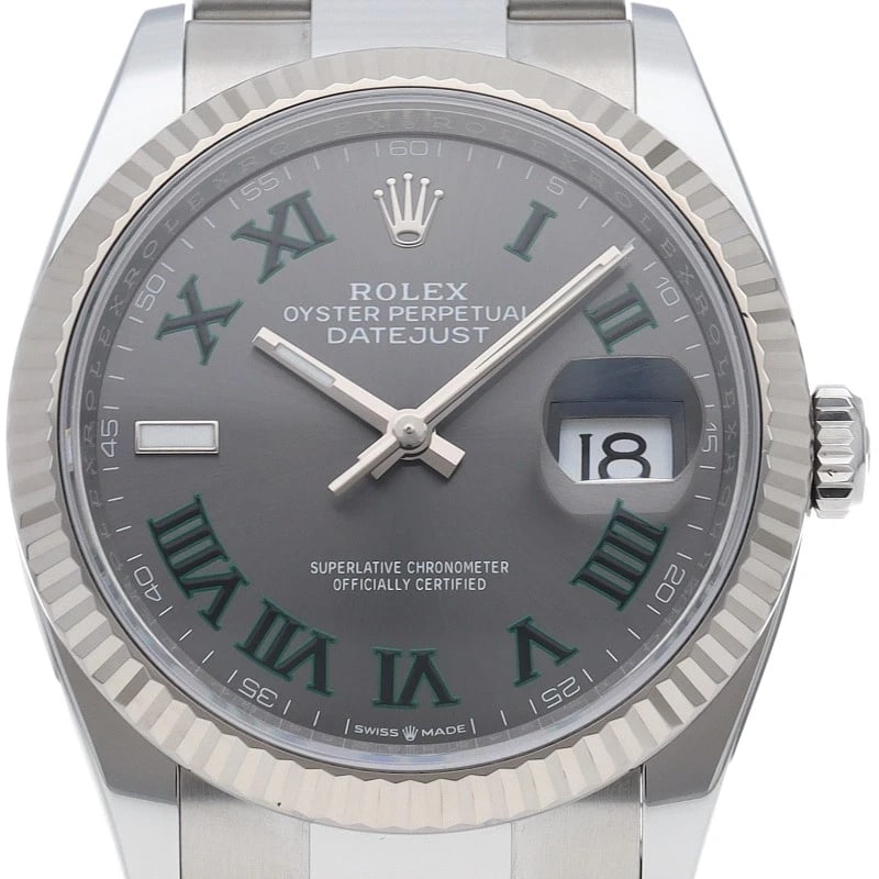 ROLEX DATEJUST 36 OYSTER SLATE ROMAN WIMBLEDON WATCH: ROLEx Datejust 36 Oyster Slate Roman Wimbledon Watch Brand: ROLEx Type/Style: Wristwatch Material: Band Material Stainless steel, Case Material Gold / steel Color: None Size: Case Diameter(H):About 1.
