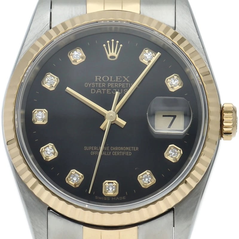 ROLEX DATEJUST DIAMOND K18YG/STAINLESS STEEL WATCH: ROLEx Datejust diamond K18YG/Stainless Steel Watch Brand: ROLEx Type/Style: Wristwatch Material: Band Material Gold / steel, Case Material Gold / steel Color: Dial Color black Size: Case Diameter(H):A