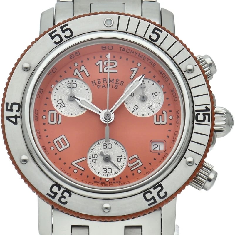 HERMES CLIPPER DIVER CHRONOGRAPH STAINLESS STEEL WATCH: HERMES Clipper Diver Chronograph Stainless Steel Watch Brand: HERMES Type/Style: Wristwatch Material: Band Material Stainless steel, Case Material Stainless steel Color: Dial Color none Size: Case Dia
