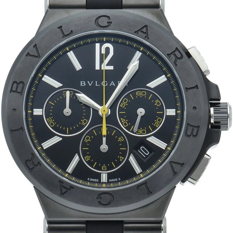 BVLGARI DIAGONO ULTRANERO CHRONOGRAPH CERAMIC YELLOW WATCH: BVLGARI Diagono Ultranero Chronograph Ceramic Yellow Watch Brand: BVLGARI Type/Style: Wristwatch Material: Band Material rubber, Case Material none Color: Dial Color black Size: Case Diameter(H):About