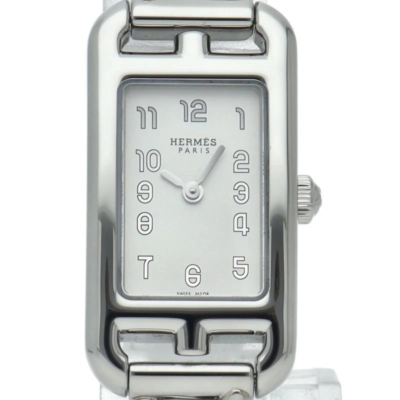 HERMES NANTUCKET WATCH PM STAINLESS STEEL WATCH: HERMES Nantucket Watch PM Stainless Steel Watch Brand: HERMES Type/Style: Wristwatch Material: Band Material Stainless steel, Case Material Stainless steel Color: Dial Color white Size: Case Diameter(