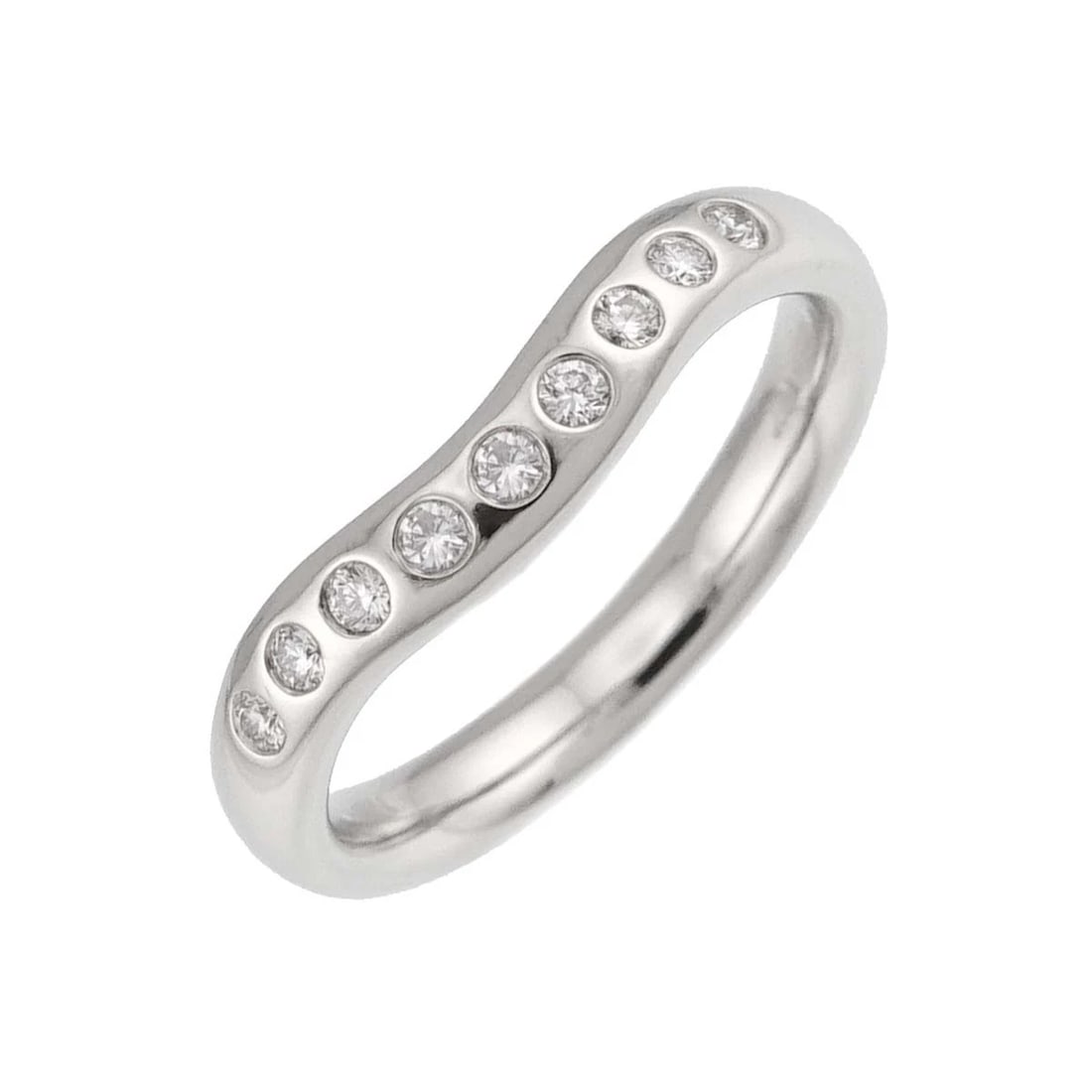 TIFFANY CO. WIDE CURVED BAND DIAMOND RING PLATINUM: TIFFANY Co. Wide Curved Band Diamond Ring Platinum Brand: TIFFANY Co. Type/Style: Ring Material: Platinum, Main Stone Natural Color: Platinum Size: 4.5(US) Accessories: None Accessories Notice: When