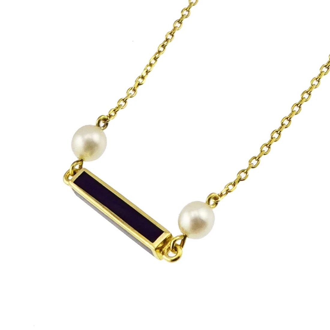 MIKIMOTO AKOYA PEARL ENAMEL NECKLACE 18K YG 750: MIKIMOTO Akoya Pearl Enamel Necklace 18K YG 750 Brand: MIKIMOTO Type/Style: Necklace Material: 750 Yellow Gold, Main Stone Akoya Pearl Color: Yellow Gold Size: internal circumference of the chain: