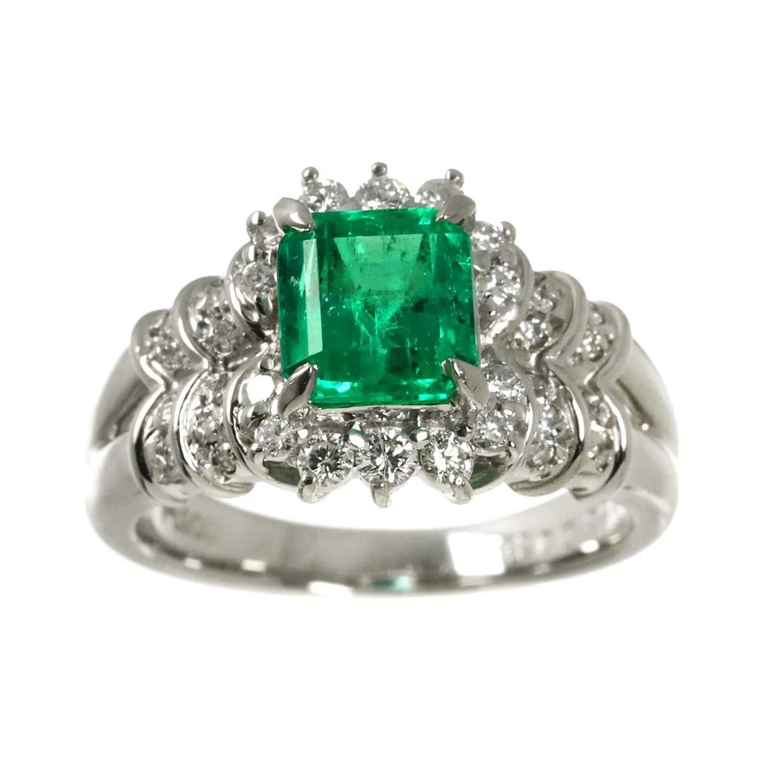 EMERALD DIAMOND RING PT PLATINUM - 2