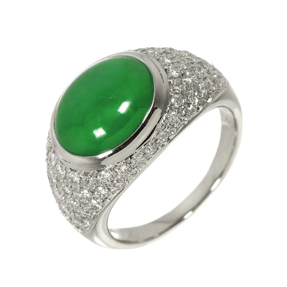 JADE DIAMOND RING PT PLATINUM: Jade Diamond Ring Pt Platinum Brand: Unbranded Type/Style: Ring Material: Platinum, Main Stone Natural Color: Platinum Size: 9.5(US) Accessories: None Accessories Notice: When purchasing pre-owned