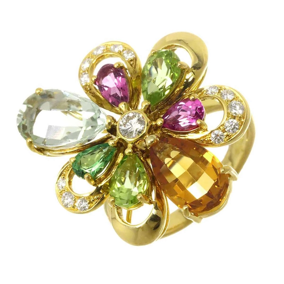 JEUNET CITRINE DIAMOND MULTI STONE RING 18K YG: Jeunet Citrine Diamond Multi Stone Ring 18K YG Brand: Jeunet Type/Style: Ring Material: 750 Yellow Gold, Main Stone Natural Color: Gold Size: 4.75-5(US) Accessories: None Accessories Notice: When