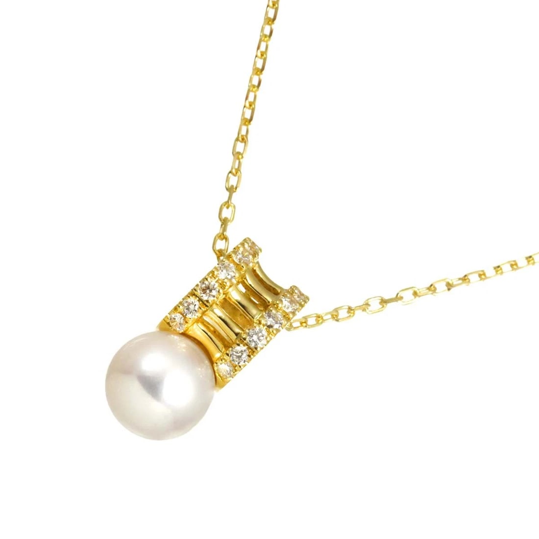 MIKIMOTO AKOYA PEARL DIAMOND NECKLACE 18K YG 750: MIKIMOTO Akoya Pearl Diamond Necklace 18K YG 750 Brand: MIKIMOTO Type/Style: Necklace Material: 750 Yellow Gold, Main Stone Akoya Pearl Color: Yellow Gold Size: internal circumference of the chain: 15