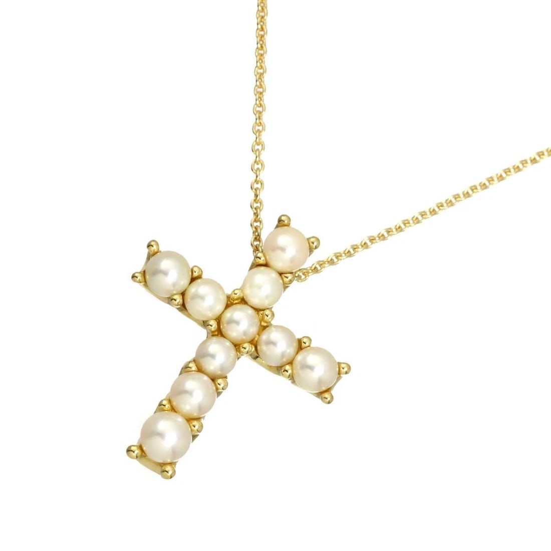 MIKIMOTO BABY PEARL CROSS NECKLACE 18K YG 750: MIKIMOTO Baby Pearl Cross Necklace 18K YG 750 Brand: MIKIMOTO Type/Style: Necklace Material: 750 Yellow Gold, Main Stone Akoya Pearl Color: Yellow Gold Size: internal circumference of the chain: