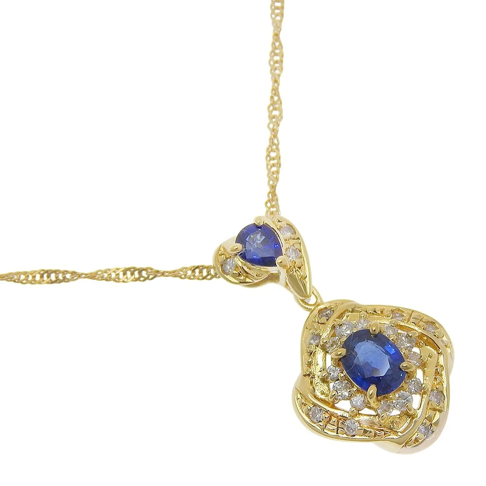 NECKLACE K18 YELLOW GOLD/SAPPHIRE/DIAMOND: Necklace K18 yellow gold/sapphire/diamond Brand: no brand Type/Style: Necklace Material: K18 yellow gold, Main Stone sapphire Color: YG Size: Size(CM) Neck around?40.0cm Top?W12mm x H22mm