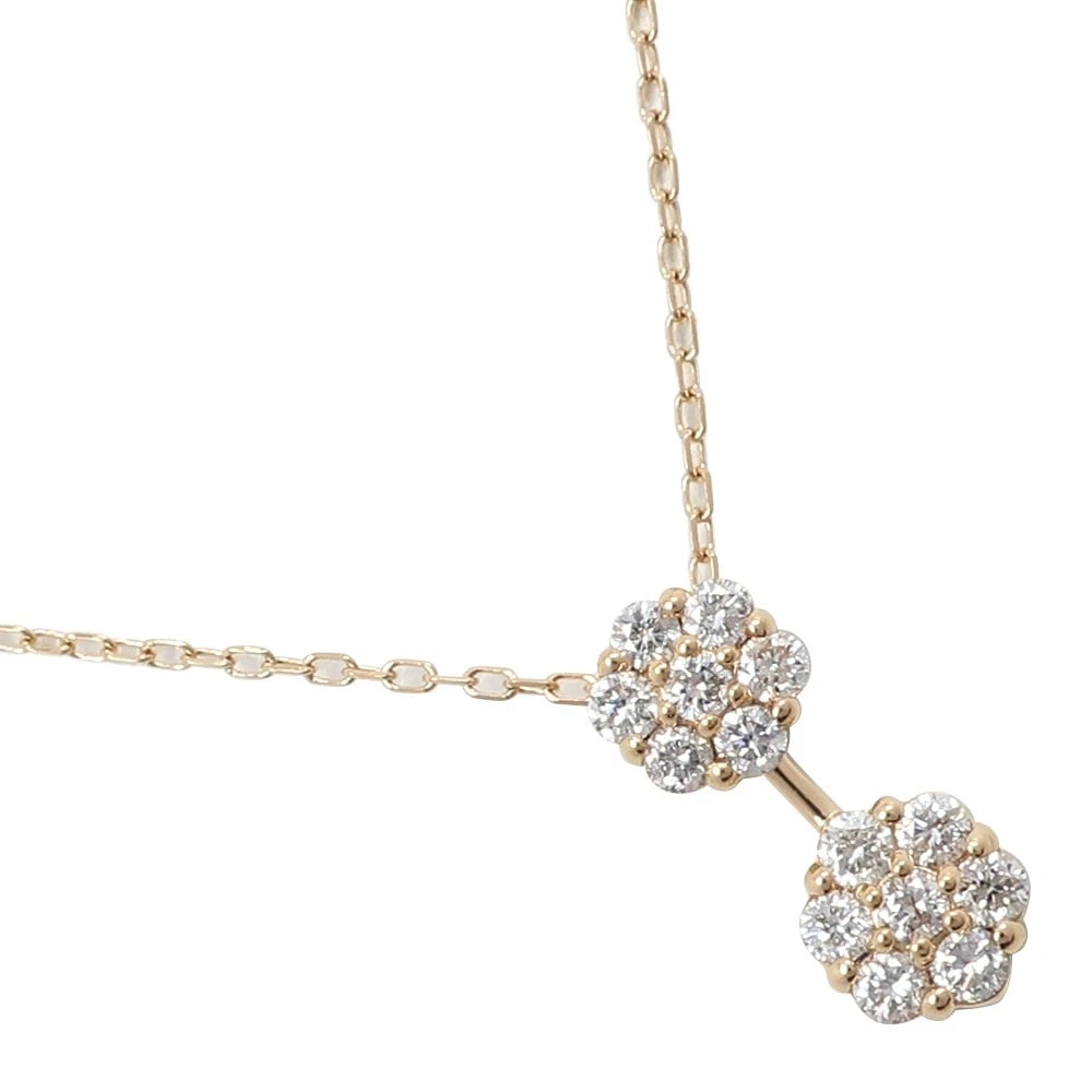 FLOUR NECKLACE K18 YELLOW GOLD/DIAMOND: flour Necklace K18 yellow gold/diamond Brand: no brand Type/Style: Necklace Material: K18 yellow gold, Color: YG Size: Size(CM) Neck around?39.5cm Top?W6mm x H14mm Accessories: None Accessories
