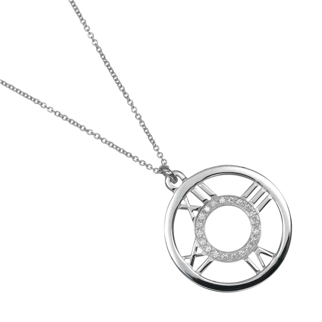 TIFFANY&CO. OPEN ATLAS NECKLACE: TIFFANY&Co. Open atlas Necklace Brand: TIFFANY&Co. Type/Style: Necklace Material: K18 white gold, Color: Silver Size: Size(CM) Neck around?40cm Top?W24.6mm x H28mm Accessories: None Accessories