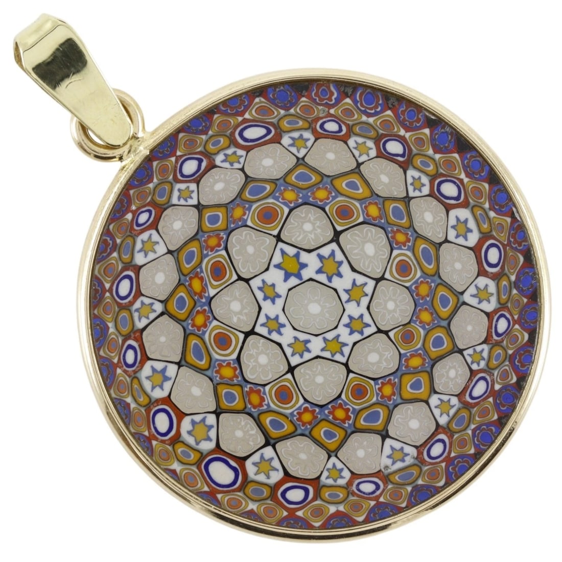 MILLEFIORI PENDANT TOP K18 YELLOW GOLD: Millefiori Pendant top K18 yellow gold Brand: no brand Type/Style: Pendant top Material: K18 yellow gold, Color: YG Size: Size(CM) Top?W27mm x H37mm Accessories: None Accessories Notice: When