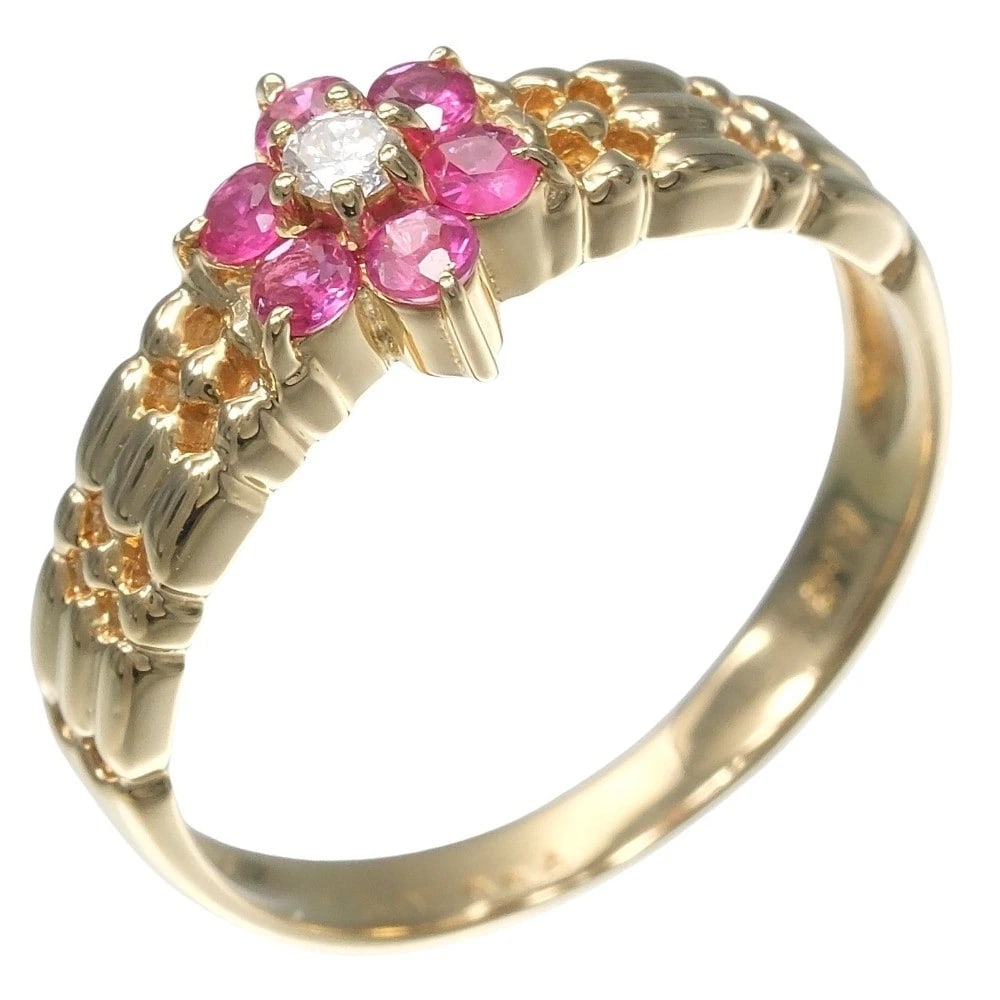 RING K18 YELLOW GOLD/RUBY/DIAMOND: Ring K18 yellow gold/Ruby/diamond Brand: no brand Type/Style: Ring Material: K18 yellow gold, Color: YG Size: 4.7(US Size) Accessories: None Accessories Notice: When purchasing pre-owned goods,