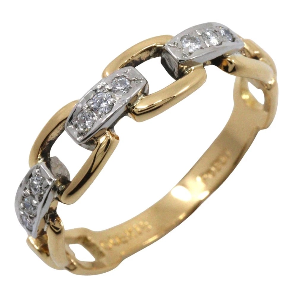RING K18 YELLOW GOLD/PT900PLATINUM/DIAMOND: Ring K18 yellow gold/Pt900Platinum/diamond Brand: no brand Type/Style: Ring Material: K18 yellow gold Pt900Platinum, Color: YG Silver Size: 6.0(US Size) Accessories: None Accessories Notice: When