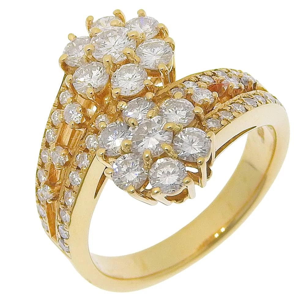 FLOWER MOTIF RING K18 YELLOW GOLD/DIAMOND: Flower motif Ring K18 yellow gold/diamond Brand: no brand Type/Style: Ring Material: K18 yellow gold, Color: YG Size: 5.6(US Size) Accessories: None Accessories Notice: When purchasing pre