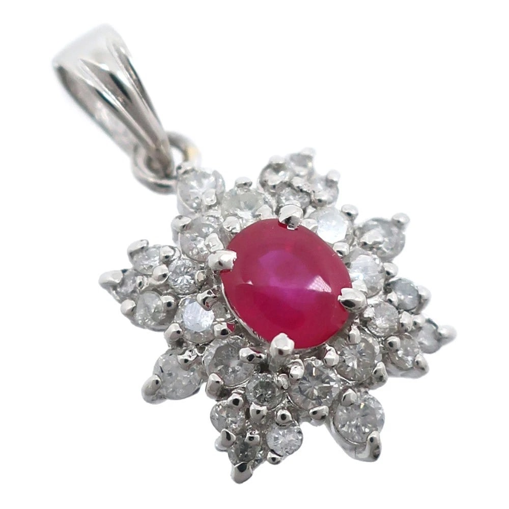 PENDANT TOP PT900PLATINUM/RUBY/DIAMOND: Pendant top Pt900Platinum/Ruby/diamond Brand: no brand Type/Style: Pendant top Material: Pt900Platinum, Main Stone Ruby Color: Silver Size: Size(CM) Top?W10mm x H18mm Accessories: None Acc