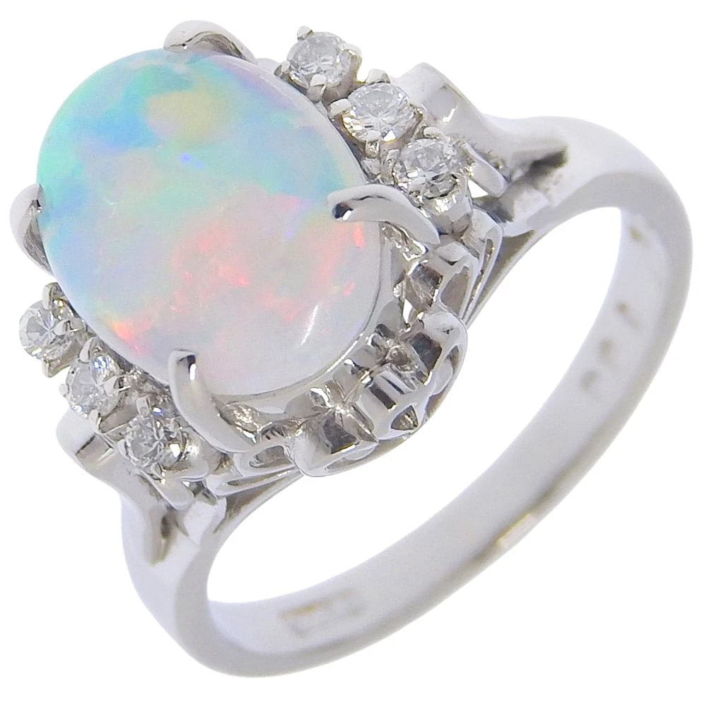 RING PT900PLATINUM/OPAL/DIAMOND: Ring Pt900Platinum/opal/diamond Brand: no brand Type/Style: Ring Material: Pt900Platinum, Main Stone opal Color: Silver Size: 5.8(US Size) Accessories: None Accessories Notice: When purchasing