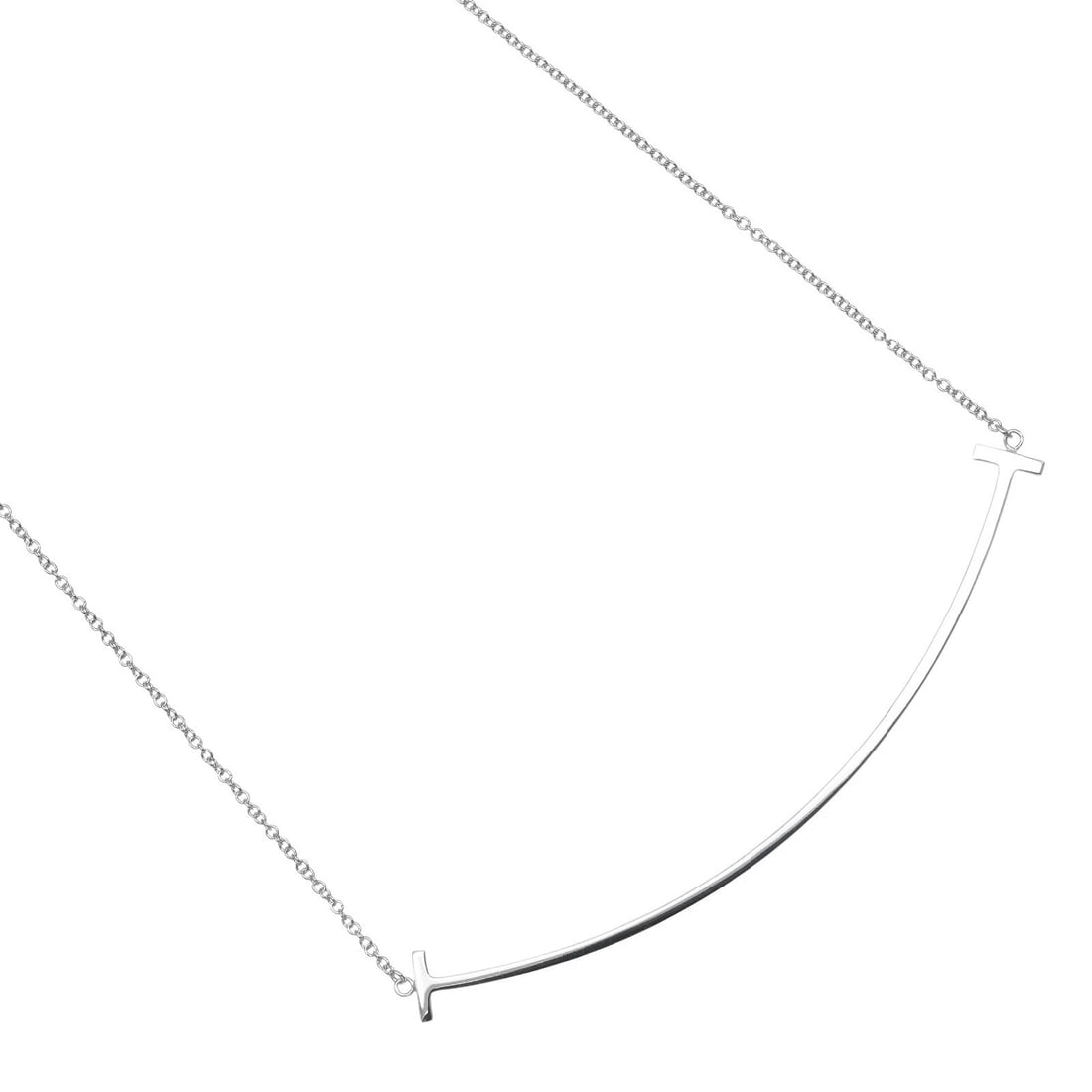 TIFFANY&CO. T SMILE LARGE NECKLACE: TIFFANY&Co. T smile large Necklace Brand: TIFFANY&Co. Type/Style: Necklace Material: K18 white gold, Color: Silver Size: Size(CM) Neck around?47cm Top?W68mm x H10mm Accessories: None Accessories