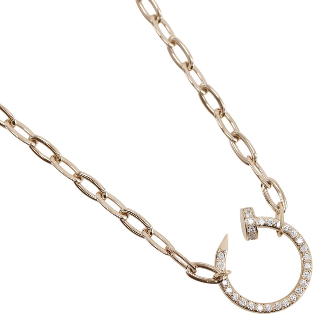 CARTIER JUSTE UN CLOU PAVE NECKLACE: CARTIER Juste un Clou Pave Necklace Brand: CARTIER Type/Style: Necklace Material: K18 Pink Gold, Color: PG Size: Size(CM) Neck around?46cm Top?W18mm x H15mm Accessories: None Accessories Notice: When