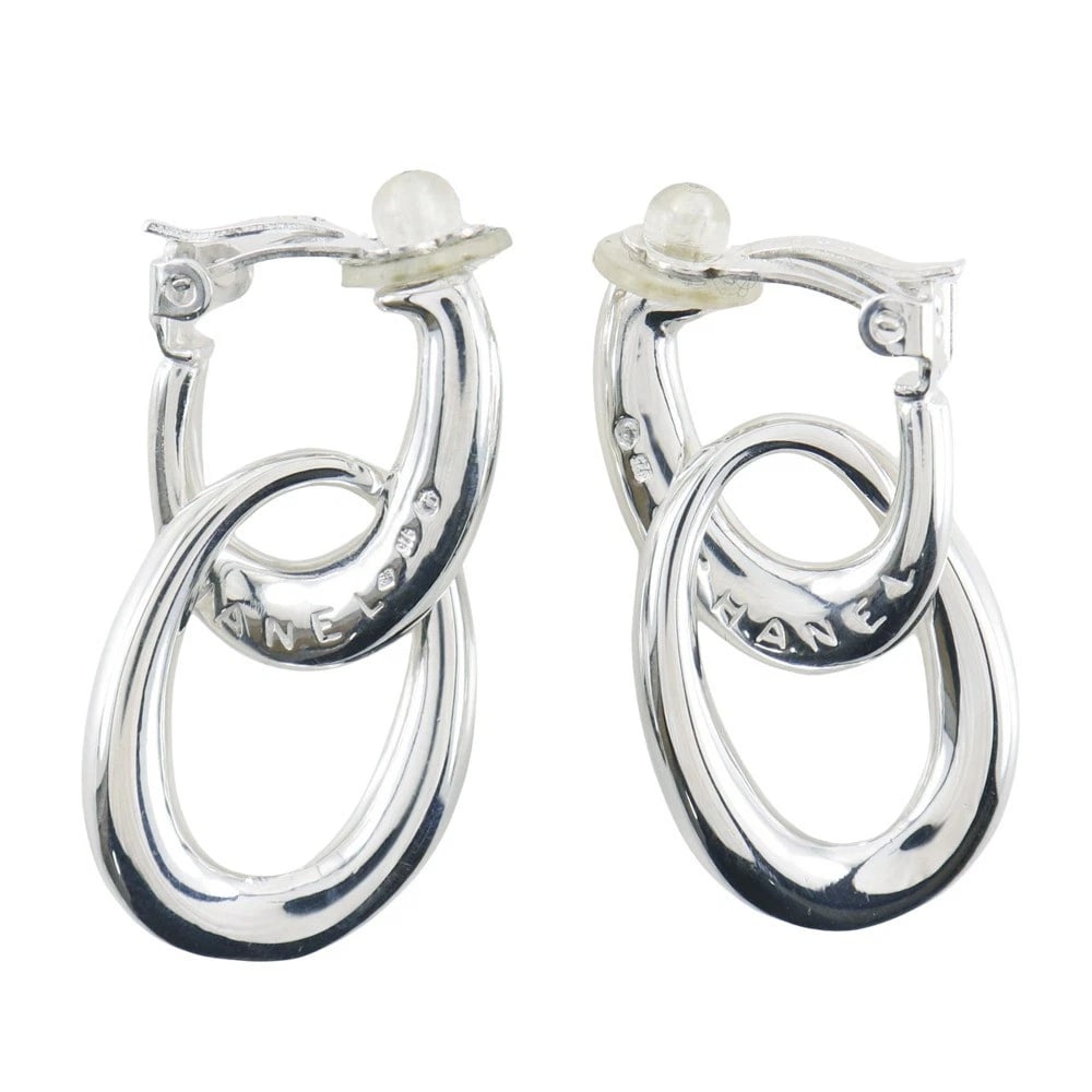 CHANEL DOUBLE HOOP EARRING: CHANEL Double hoop Earring Brand: CHANEL Type/Style: Earring Material: Silver925, Color: Silver Size: Size(CM) 42.6mm x 19.6mm Accessories: None Accessories Notice: When purchasing pre-owned goods,