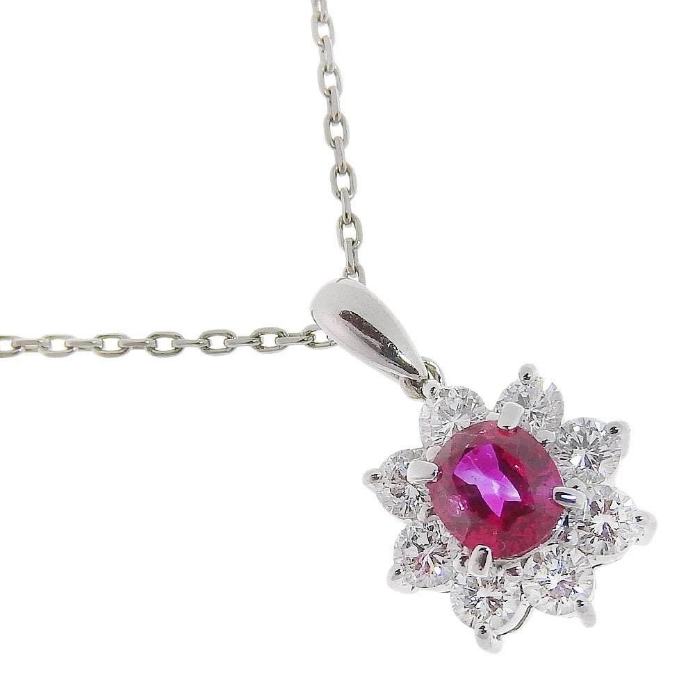 NECKLACE PTPLATINUM/RUBY/DIAMOND: Necklace PtPlatinum/Ruby/diamond Brand: no brand Type/Style: Necklace Material: PtPlatinum, Main Stone Ruby Color: Silver Size: Size(CM) Neck around??45.0cm Top?W10mm x H15mm Accessories: None
