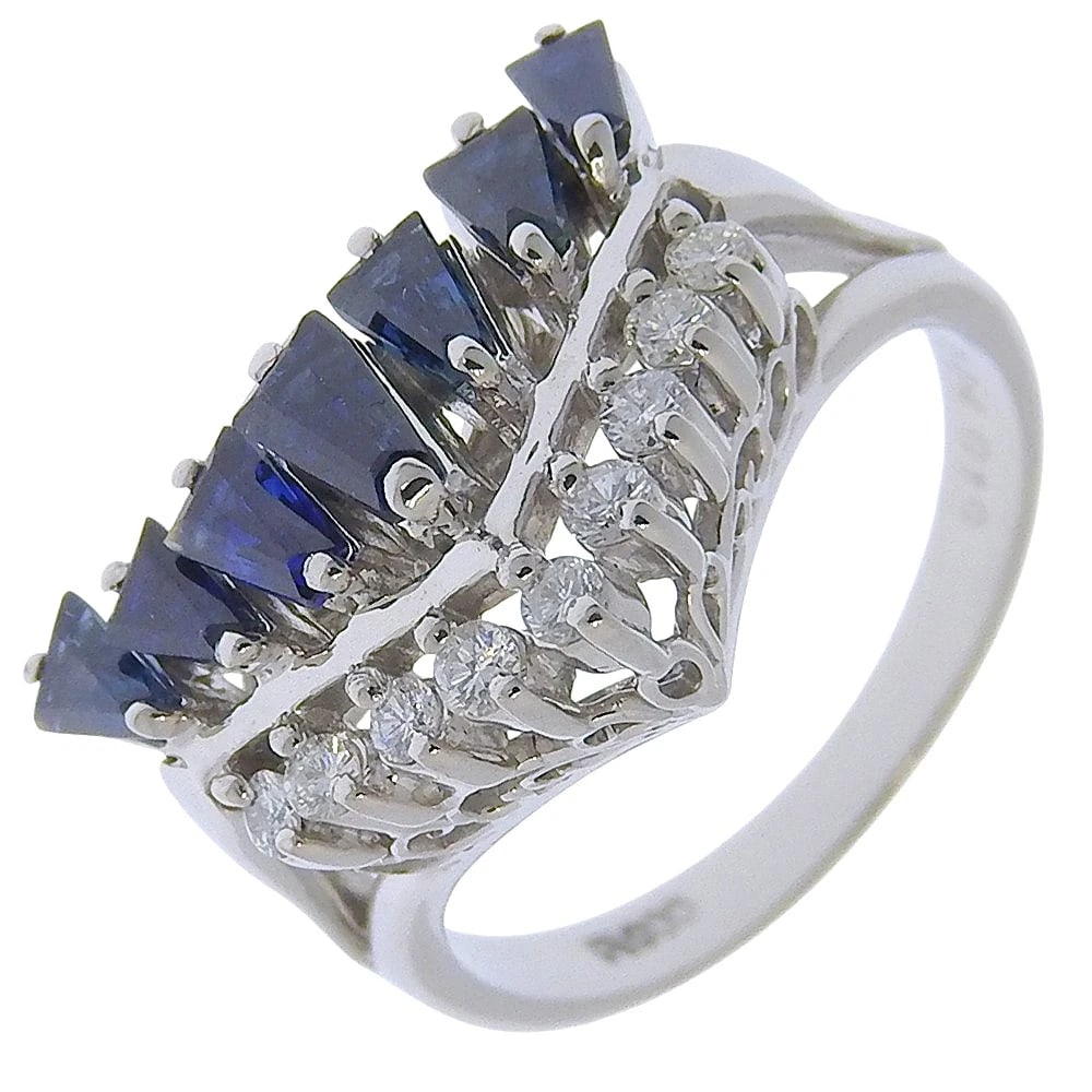V CHARACTER RING BLUE PT900PLATINUM: V character Ring blue Pt900Platinum Brand: no brand Type/Style: Ring Material: Pt900Platinum, Main Stone sapphire Color: Silver Size: 5.6(US Size) Accessories: None Accessories Notice: Whe