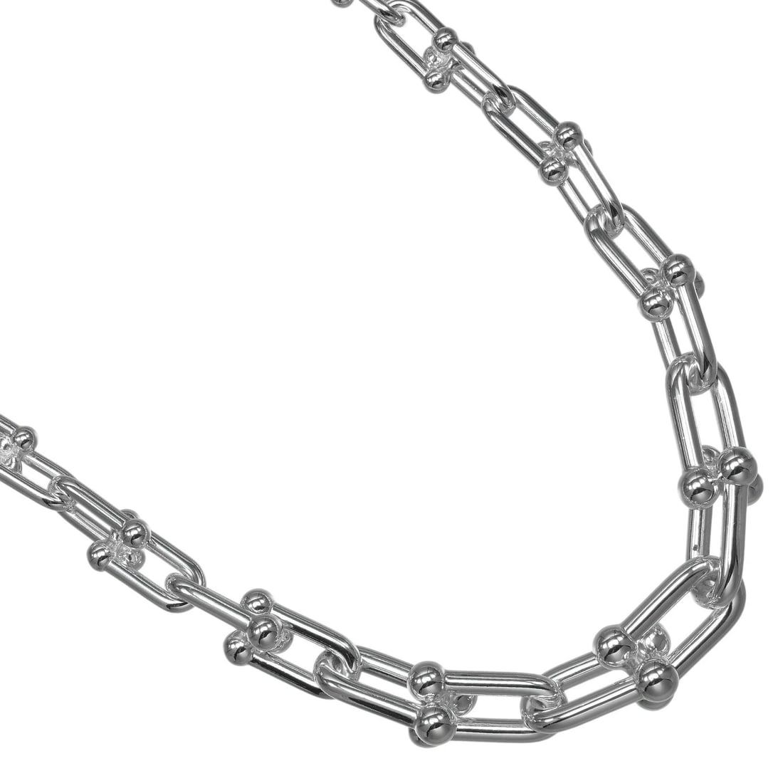 TIFFANY&CO. HARDWARE GRADUATED LINK NECKLACE: TIFFANY&Co. Hardware Graduated Link Necklace Brand: TIFFANY&Co. Type/Style: Necklace Material: Silver925, Color: Silver Size: Size Remarks? Overall length: 18.7 " Accessories: None Accessories