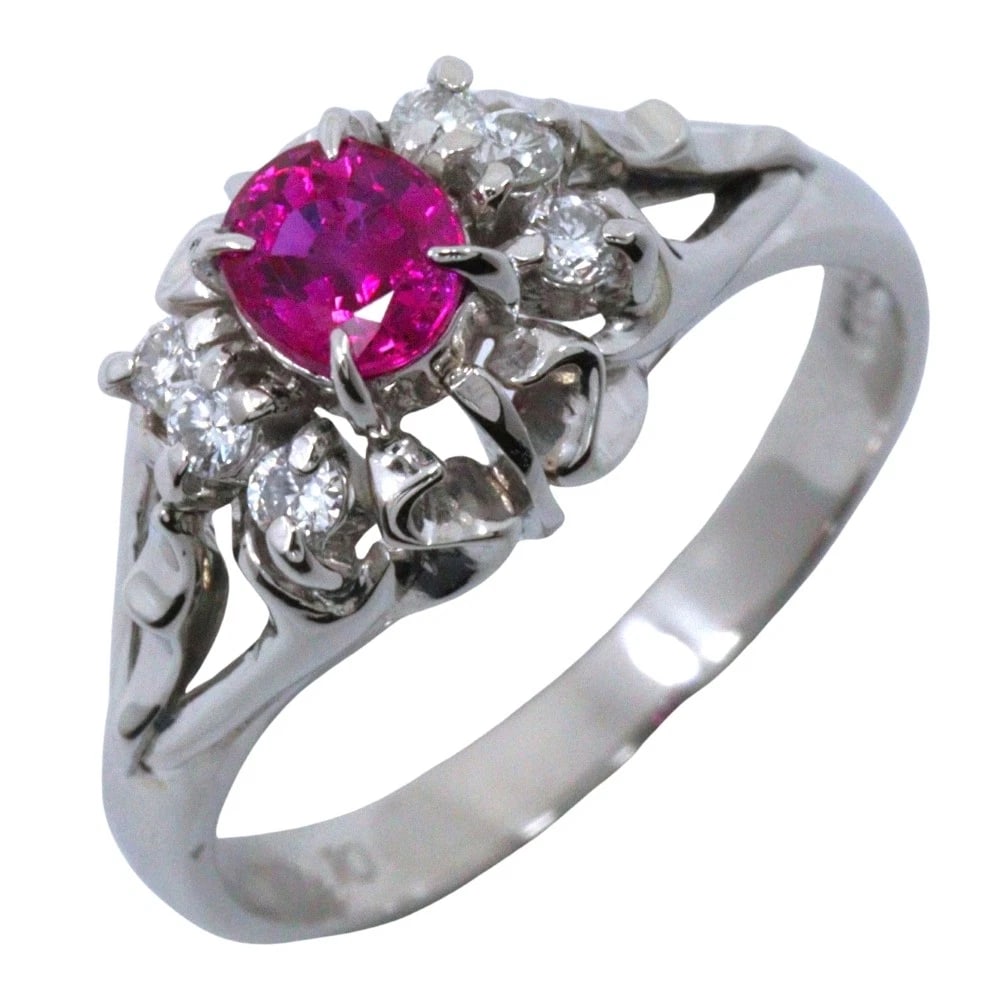 RING PT900PLATINUM/RUBY/DIAMOND: Ring Pt900Platinum/Ruby/diamond Brand: no brand Type/Style: Ring Material: Pt900Platinum, Main Stone Ruby Color: Silver Size: 4.9(US Size) Accessories: None Accessories Notice: When purchasing