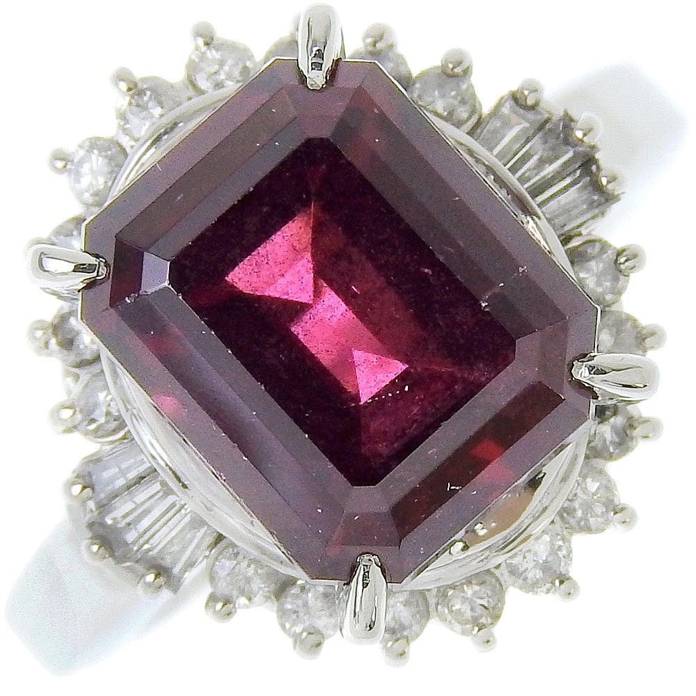 RING PT900PLATINUM/GARNET/DIAMOND: Ring Pt900Platinum/garnet/diamond Brand: no brand Type/Style: Ring Material: Pt900Platinum, Main Stone garnet Color: Silver Size: 5.8(US Size) Accessories: None Accessories Notice: When purchasing