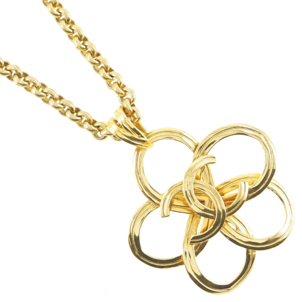 CHANEL COCO MARK FLOWER NECKLACE: CHANEL COCO Mark Flower Necklace Brand: CHANEL Type/Style: Necklace Material: Plated Gold, Color: gold Size: Size(CM) Neck around?78.0cm Top?W68mm x H82mm Accessories: None Accessories Not