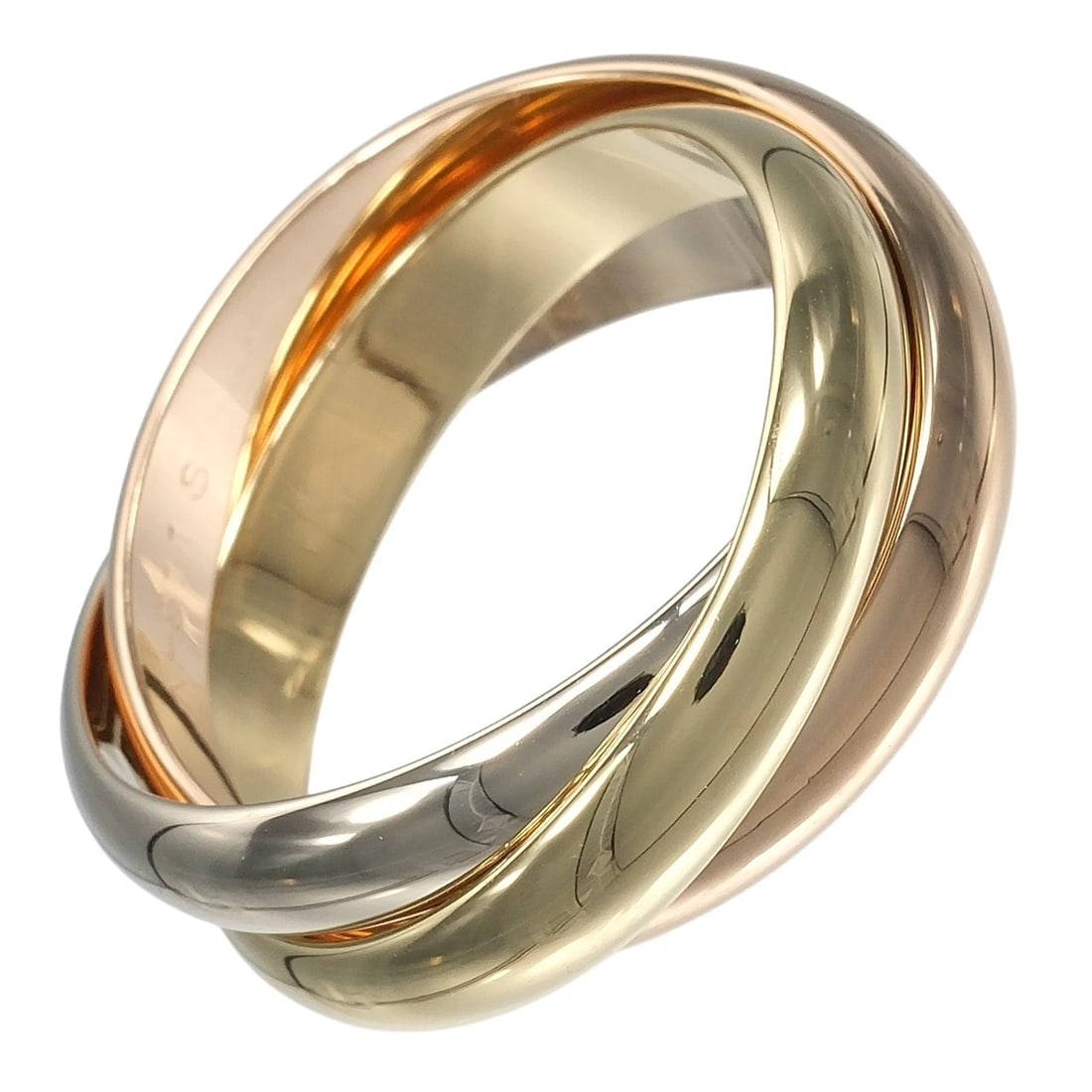 CARTIER TRINITY RING BAND K18 GOLD: CARTIER Trinity Ring band K18 Gold Brand: CARTIER Type/Style: Ring Material: K18 Gold (YGxPGxWG), Color: YGxPGxWG Size: 7.8(US Size) Accessories: None Accessories Notice: When purchasing pre-owned