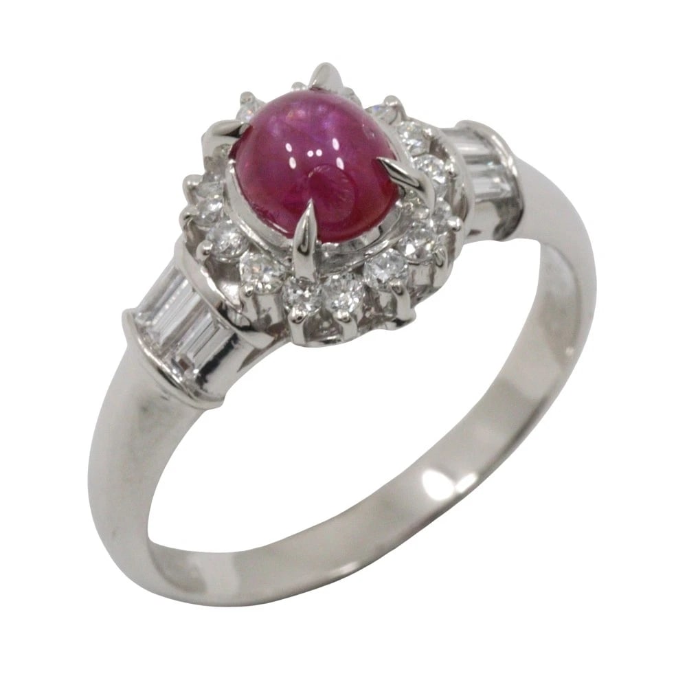 RING PT900PLATINUM/STAR RUBY/DIAMOND: Ring Pt900Platinum/Star ruby/diamond Brand: no brand Type/Style: Ring Material: Pt900Platinum, Main Stone Star ruby Color: Silver Size: 5.4(US Size) Accessories: None Accessories Notice: When