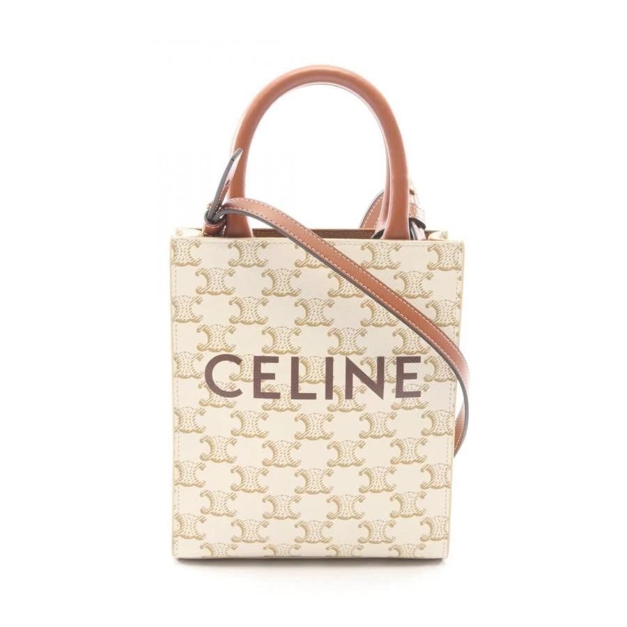 CELINE BAG: MINI VERTICAL CABAS TRIOMPHE IVORY/BROWN: CELINE Bag: Mini Vertical Cabas Triomphe Ivory/Brown Brand: CELINE Type/Style: Tote Material: Exterior Material Canvas / Leather Color: Exterior Color Ivory / Brown Size: (approx. W6.7 ? H7.9 ? D2.2 i