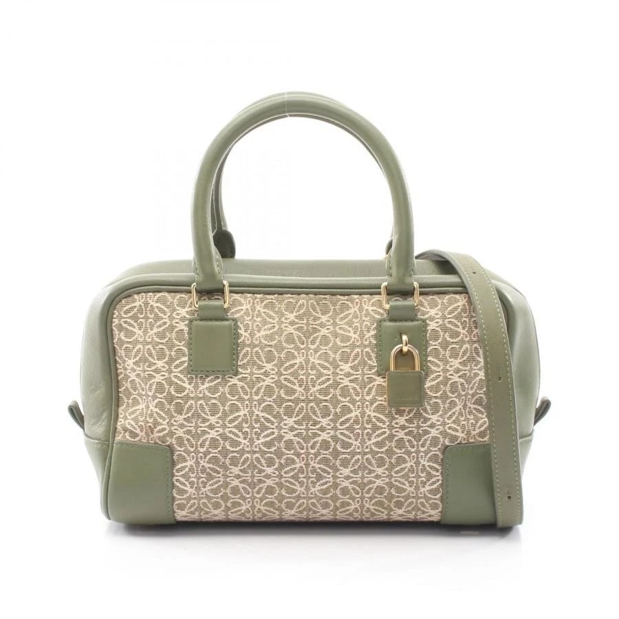 LOEWE BAG: AMAZONA 23 REPEAT KHAKI/WHITE: LOEWE Bag: Amazona 23 Repeat Khaki/White Brand: LOEWE Type/Style: Satchel/Top Handle Bag Material: Exterior Material Canvas / Leather Color: Exterior Color Khaki / White Size: (approx. W9.1 ? H5.5 ? D
