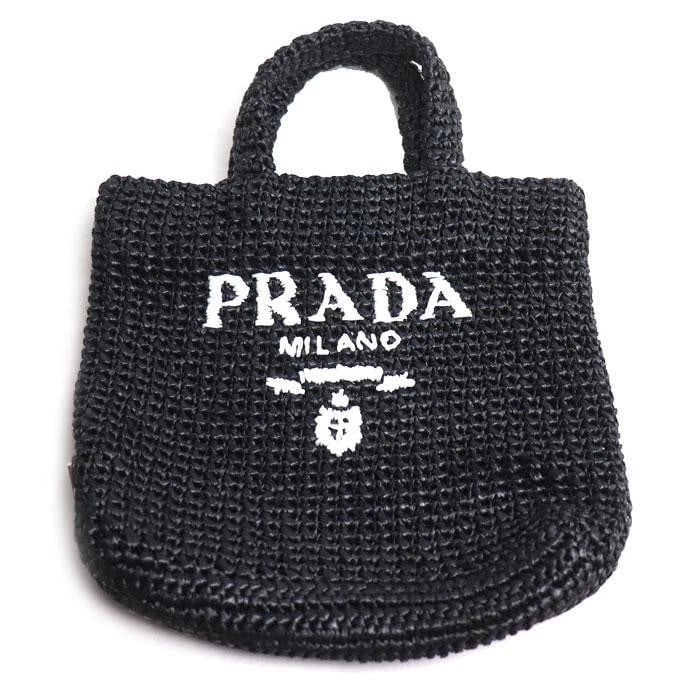 PRADA BAG: SMALL CROCHET TOTE BLACK: PRADA Bag: Small Crochet Tote Black Brand: PRADA Type/Style: Tote Material: Exterior Material Raffia Color: Exterior Color Black Size: (approx. W11.8 ? H9.4 inch) Accessories: None Accessories